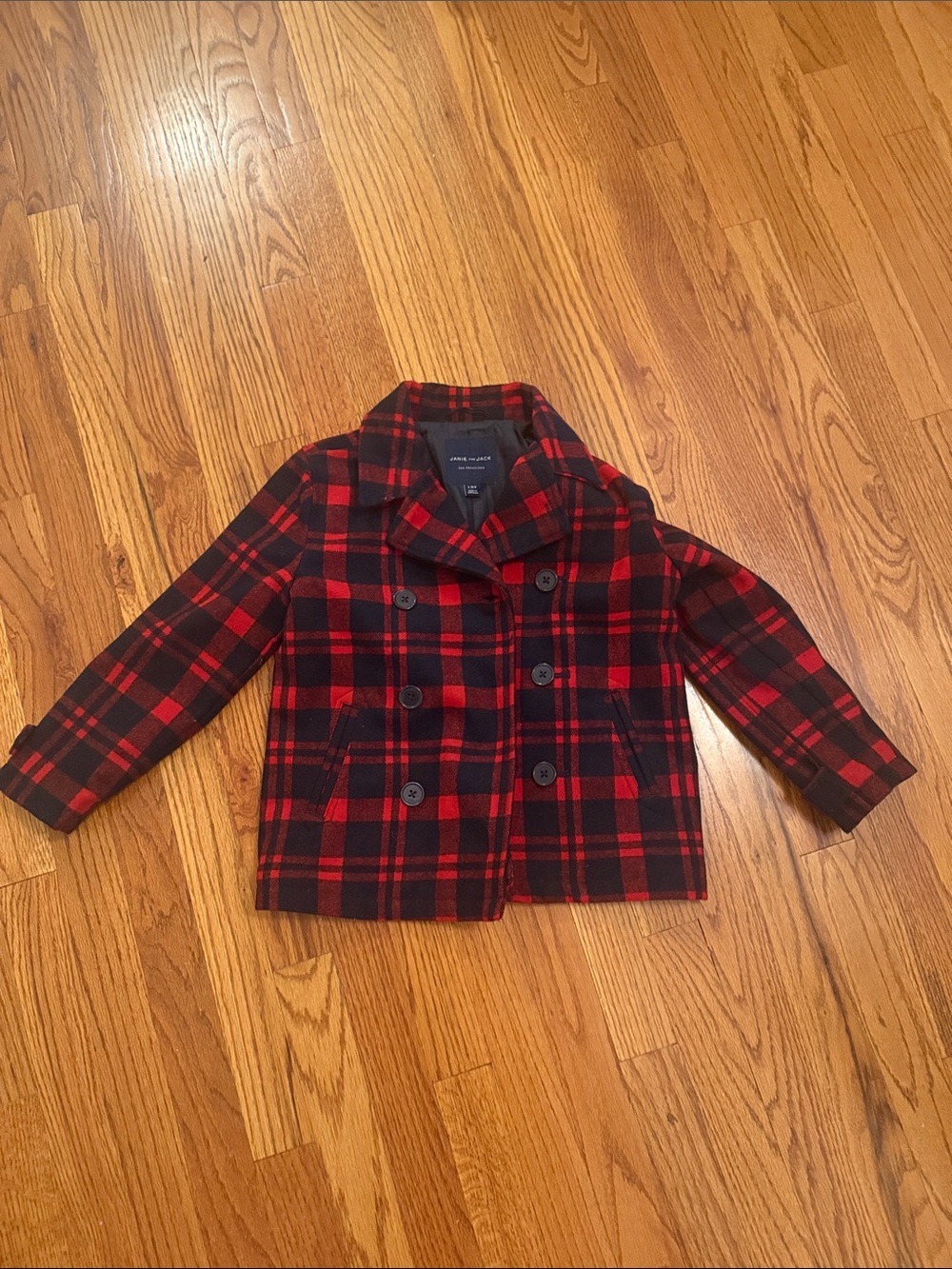 Janie and Jack Red & Black Plaid Peacoat for Kids